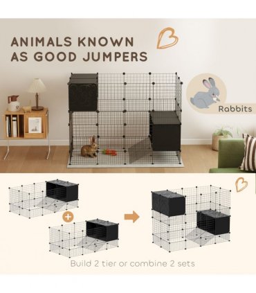 PawHut DIY Small Animal Cage w/ Elevated Huts for Guinea Pigs, Rabbits