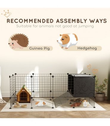 PawHut DIY Small Animal Cage w/ Elevated Huts for Guinea Pigs, Rabbits