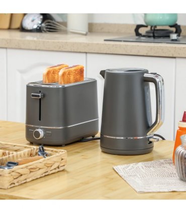 HOMCOM 1.7L 3000W Fast Boil Electric Kettle and 2 Slice Toaster Set, Grey