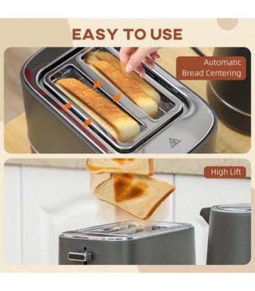HOMCOM 1.7L 3000W Fast Boil Electric Kettle and 2 Slice Toaster Set, Grey