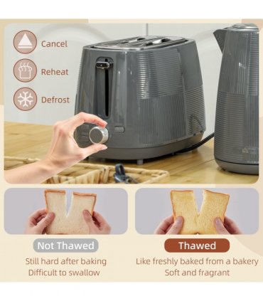 HOMCOM 1.7L Fast Boil Electric Kettle and 2 Slice Water Toaster Set, Grey