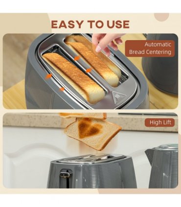 HOMCOM 1.7L Fast Boil Electric Kettle and 2 Slice Water Toaster Set, Grey