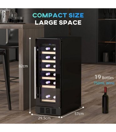 HOMCOM Freestanding / Built-in Wine Cooler Fridge, 19 Bottle, Black