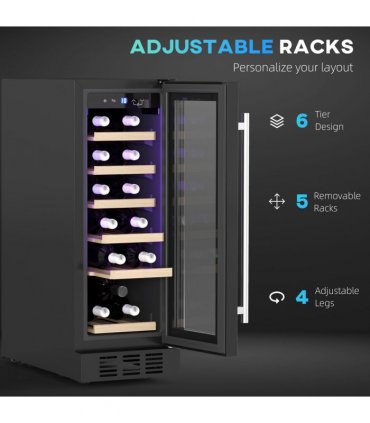 HOMCOM Freestanding / Built-in Wine Cooler Fridge, 19 Bottle, Black