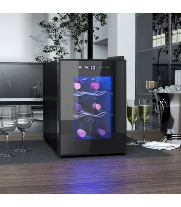 HOMCOM Mini Beer and Wine Fridge, 6 Bottle, with Glass Door, Touch Screen
