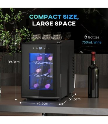 HOMCOM Mini Beer and Wine Fridge, 6 Bottle, with Glass Door, Touch Screen