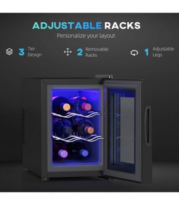 HOMCOM Mini Beer and Wine Fridge, 6 Bottle, with Glass Door, Touch Screen