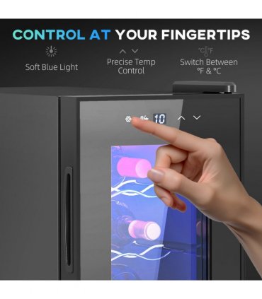 HOMCOM Mini Beer and Wine Fridge, 6 Bottle, with Glass Door, Touch Screen