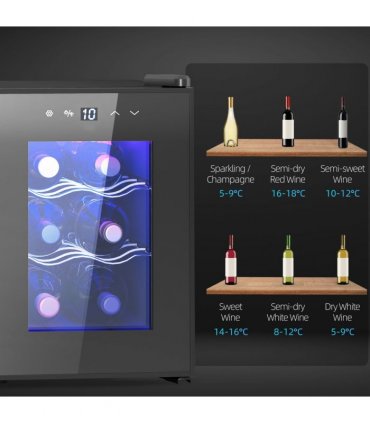 HOMCOM Mini Beer and Wine Fridge, 6 Bottle, with Glass Door, Touch Screen