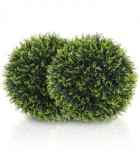 HOMCOM Set of 2 Artificial Plant Topiary Balls, Faux Plants for Decor, Green