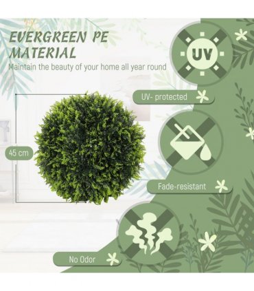 HOMCOM Set of 2 Artificial Plant Topiary Balls, Faux Plants for Decor, Green