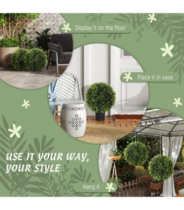 HOMCOM Set of 2 Artificial Plant Topiary Balls, Faux Plants for Decor, Green