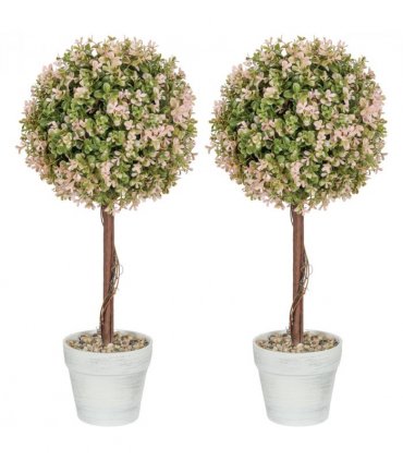 HOMCOM Set of 2 Decorative Artificial Plants, Cream White