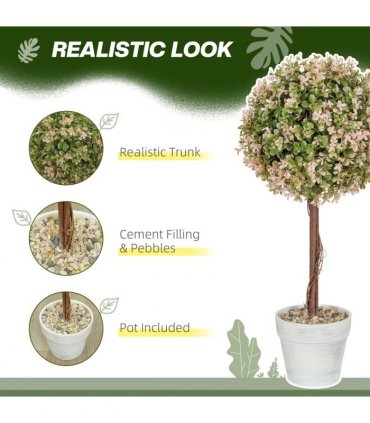 HOMCOM Set of 2 Decorative Artificial Plants, Cream White