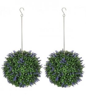 HOMCOM Set of 2 Artificial Plant Topiary Balls, Faux Plants, Purple