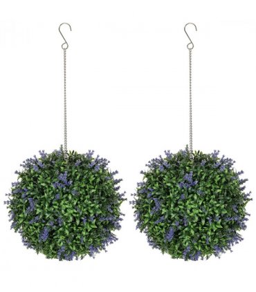 HOMCOM Set of 2 Artificial Plant Topiary Balls, Faux Plants, Purple
