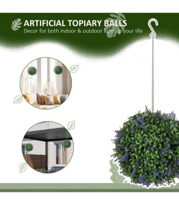 HOMCOM Set of 2 Artificial Plant Topiary Balls, Faux Plants, Purple