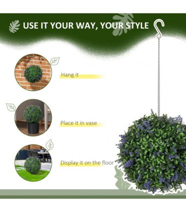 HOMCOM Set of 2 Artificial Plant Topiary Balls, Faux Plants, Purple