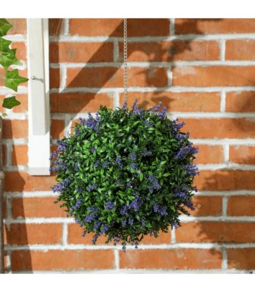 HOMCOM Set of 2 Artificial Plant Topiary Balls, Faux Plants, Purple