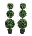 HOMCOM Set of 2 Decorative Artificial Plants Boxwood Trees in Pot, Green