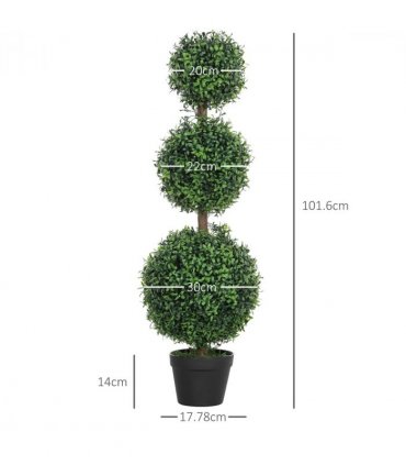 HOMCOM Set of 2 Decorative Artificial Plants Boxwood Trees in Pot, Green
