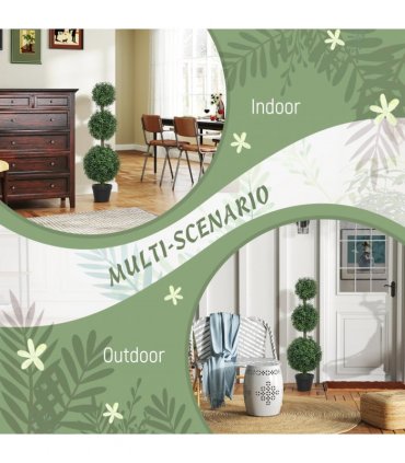 HOMCOM Set of 2 Decorative Artificial Plants Boxwood Trees in Pot, Green