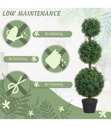 HOMCOM Set of 2 Decorative Artificial Plants Boxwood Trees in Pot, Green