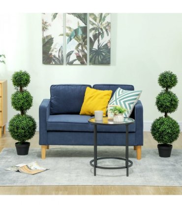 HOMCOM Set of 2 Decorative Artificial Plants Boxwood Trees in Pot, Green