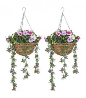 HOMCOM Set of 2 Artificial Plants, Azalea Flowers in Basket