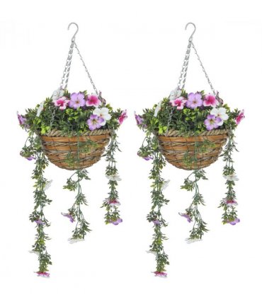 HOMCOM Set of 2 Artificial Plants, Azalea Flowers in Basket