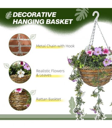 HOMCOM Set of 2 Artificial Plants, Azalea Flowers in Basket