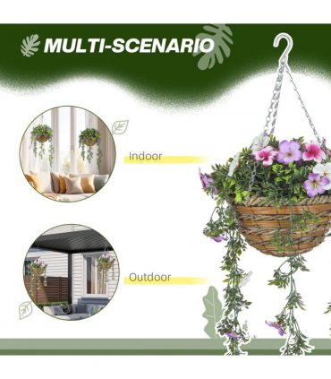 HOMCOM Set of 2 Artificial Plants, Azalea Flowers in Basket