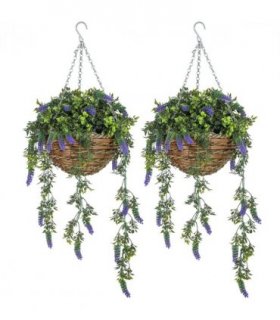 HOMCOM Set of 2 Artificial Plants, Lavender Flowers in Basket, Purple