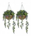 HOMCOM Set of 2 Artificial Plants, Lavender Flowers in Basket, Purple