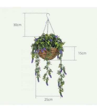 HOMCOM Set of 2 Artificial Plants, Lavender Flowers in Basket, Purple