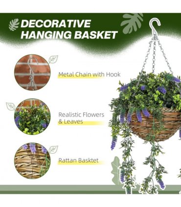 HOMCOM Set of 2 Artificial Plants, Lavender Flowers in Basket, Purple
