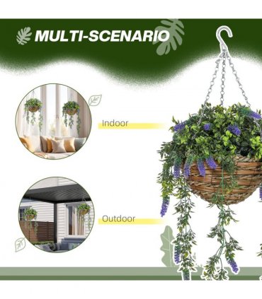 HOMCOM Set of 2 Artificial Plants, Lavender Flowers in Basket, Purple