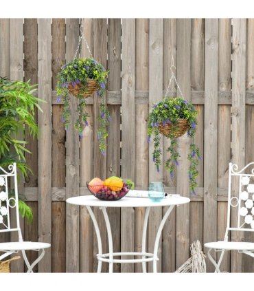 HOMCOM Set of 2 Artificial Plants, Lavender Flowers in Basket, Purple