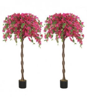 HOMCOM Set of 2 Decorative Artificial Plants Fake Plants Purple and Red