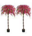 HOMCOM Set of 2 Decorative Artificial Plants Fake Plants Purple and Red