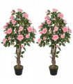 HOMCOM Set of 2 Decorative Artificial Plants Rose Trees in Pot, Pink
