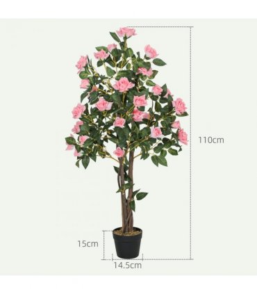 HOMCOM Set of 2 Decorative Artificial Plants Rose Trees in Pot, Pink