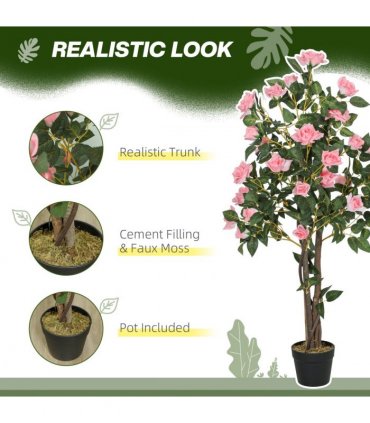 HOMCOM Set of 2 Decorative Artificial Plants Rose Trees in Pot, Pink