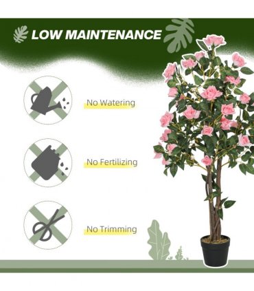 HOMCOM Set of 2 Decorative Artificial Plants Rose Trees in Pot, Pink