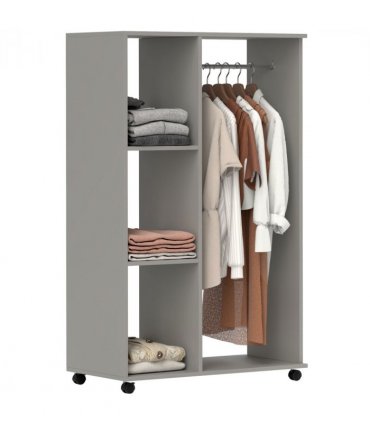 HOMCOM Rolling Open Wardrobe Hanging Rail Storage Shelves for Clothes, Grey