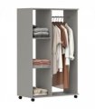 HOMCOM Rolling Open Wardrobe Hanging Rail Storage Shelves for Clothes, Grey