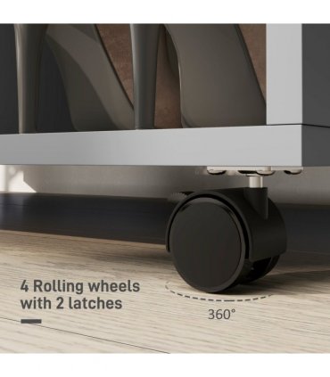 HOMCOM Rolling Open Wardrobe Hanging Rail Storage Shelves for Clothes, Grey