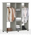 HOMCOM Mobile Double Open Wardrobe w/ Clothes Hanging Rail Clothing Grey