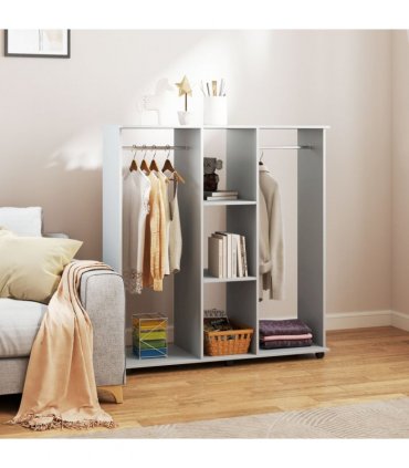 HOMCOM Mobile Double Open Wardrobe w/ Clothes Hanging Rail Clothing Grey