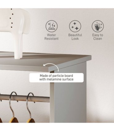 HOMCOM Mobile Double Open Wardrobe w/ Clothes Hanging Rail Clothing Grey